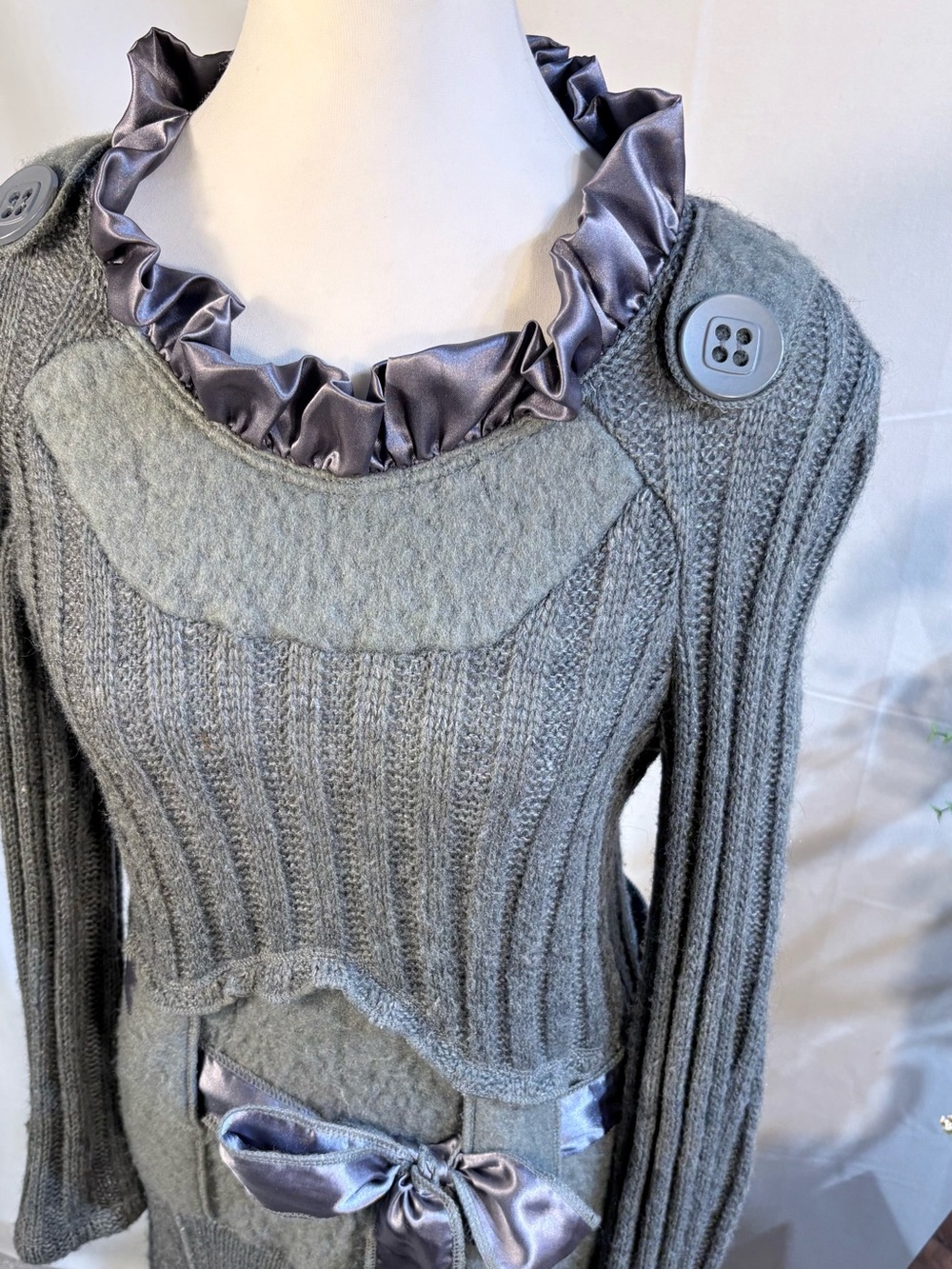 ☀️Vintage Grifflin Paris Mohair Wool Mixed Media Handkerchief Knit Dress L🧡 - Picture 6 of 14